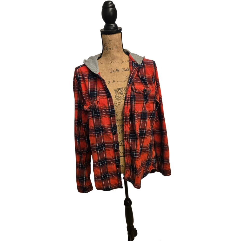 American Republic red plaid hooded sweater, fits like a medium